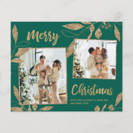 Tarjeta de Navidades fotográficos con hojas de oro