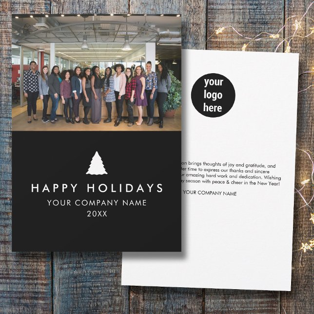 Tarjeta de Navidades fotográficos con logotipo de  (Business Team Photo Logo Photo Christmas Card)