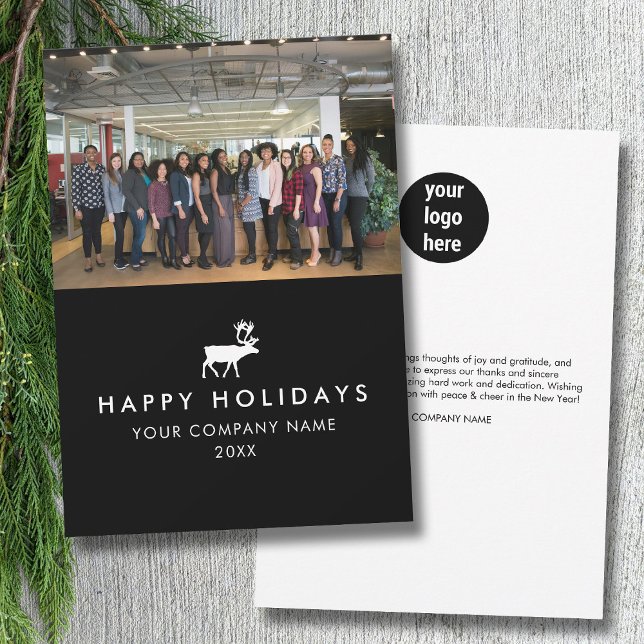 Tarjeta de Navidades fotográficos con logotipo de  (Business Team Photo Logo Photo Christmas Card)