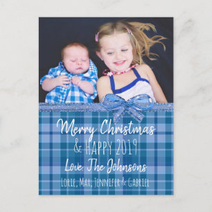 Tarjeta de Navidades fotográficos con placa azul p