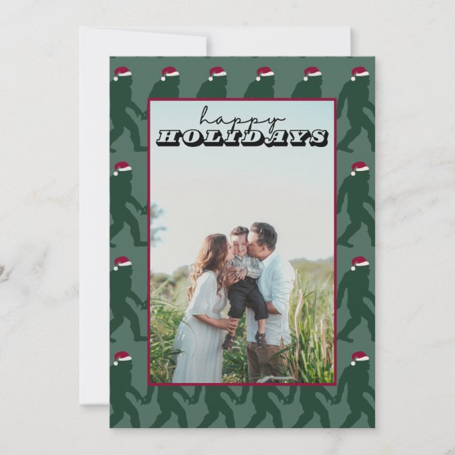 Tarjeta de Navidades fotográficos Cute Green Bigfo (Anverso)