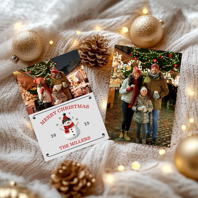 Tarjeta de Navidades fotográficos Cute Snowman (Cute Snowman Merry Christmas Custom Photo Card)