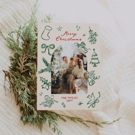 Tarjeta de Navidades fotográficos de arco dibujado