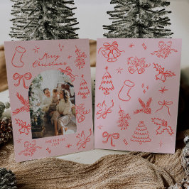 Tarjeta de Navidades fotográficos de arco dibujado