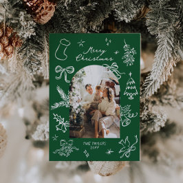Tarjeta de Navidades fotográficos de arco dibujado