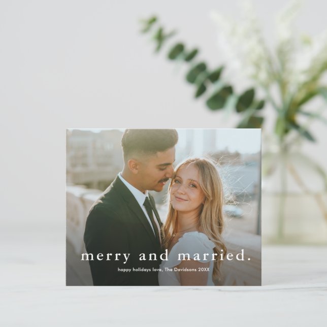 Tarjeta de Navidades fotográficos de Bodas casados (Anverso de pie)