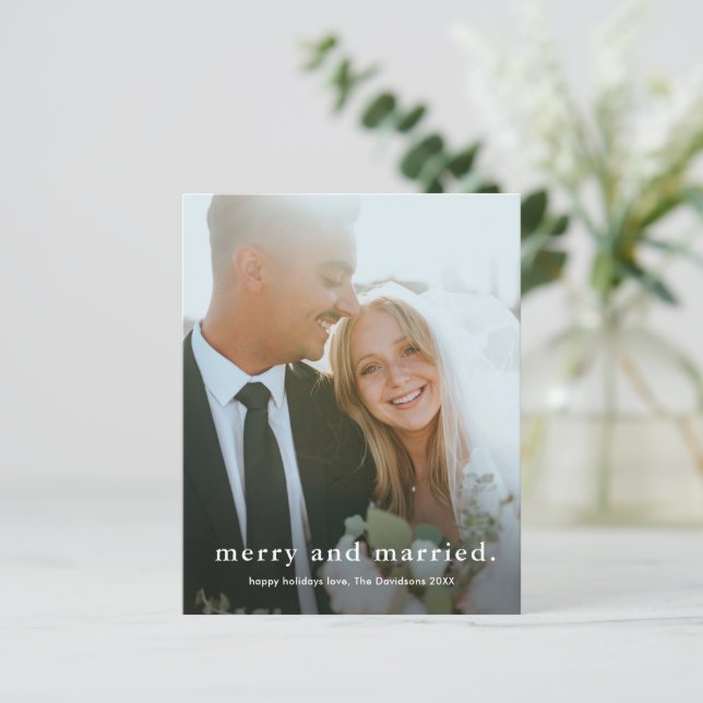 Tarjeta de Navidades fotográficos de Bodas casados (Anverso de pie)