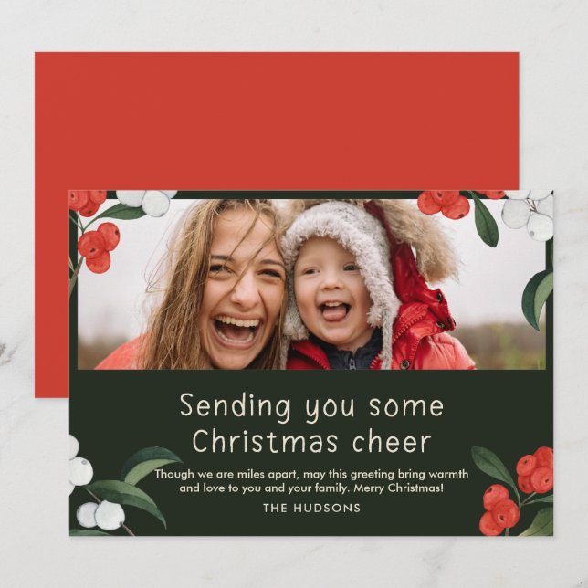 Tarjeta de Navidades fotográficos de cerezas alegr (Anverso / Reverso)