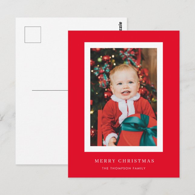 Tarjeta de Navidades fotográficos de fondo rojo cl (Anverso / Reverso)