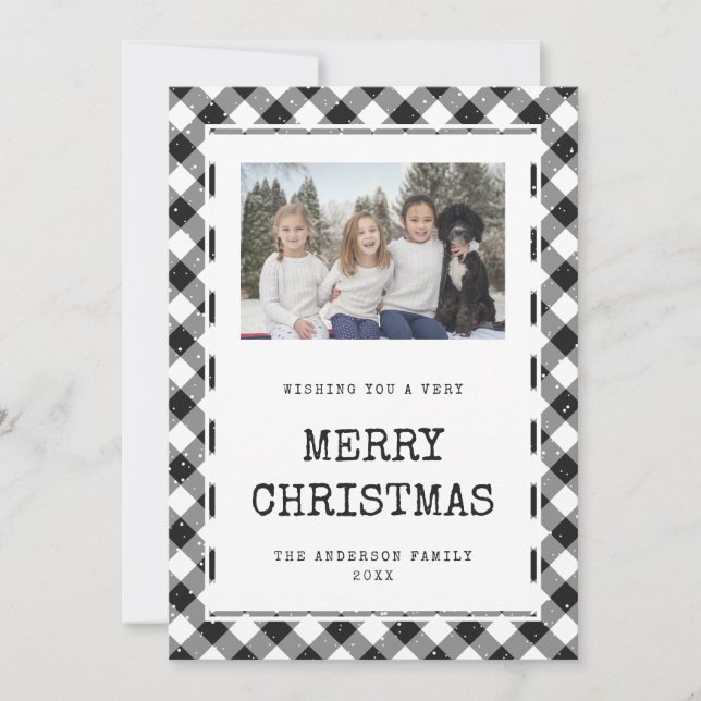 Tarjeta de Navidades fotográficos de Gingham Plaid (Anverso)