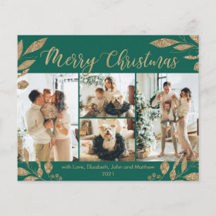 Tarjeta de Navidades fotográficos de hojas verdes