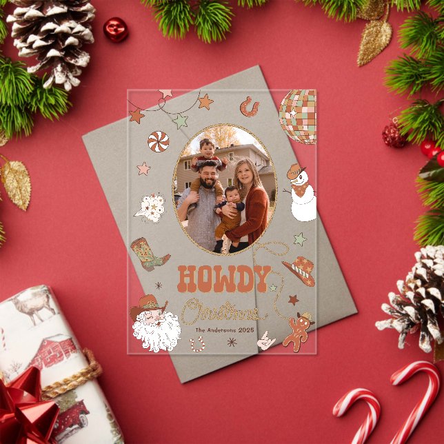 Tarjeta de Navidades fotográficos de Howdy Retro W (Insitu (Vacaciones))