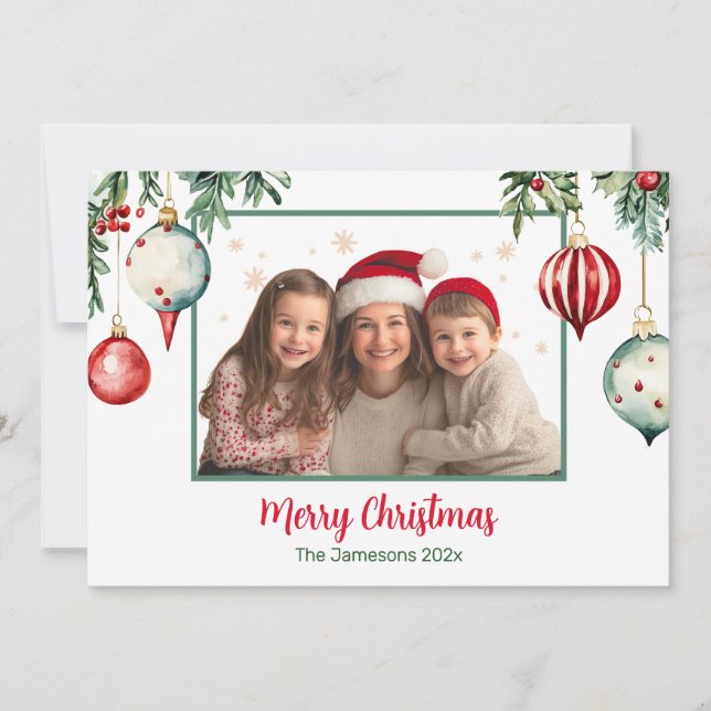 Tarjeta de Navidades fotográficos de ornamentos de (Anverso)