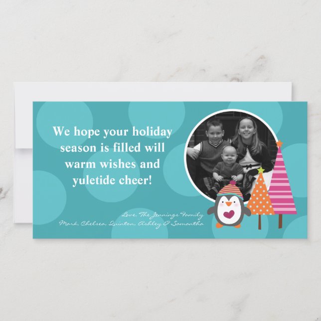 Tarjeta de Navidades FOTOGRÁFICOS de Pingüino Verd (Anverso)
