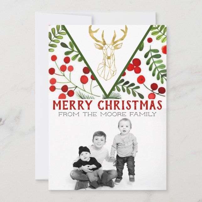 Tarjeta de Navidades fotográficos de renos geométr (Anverso)