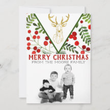 Tarjeta de Navidades fotográficos de renos geométr