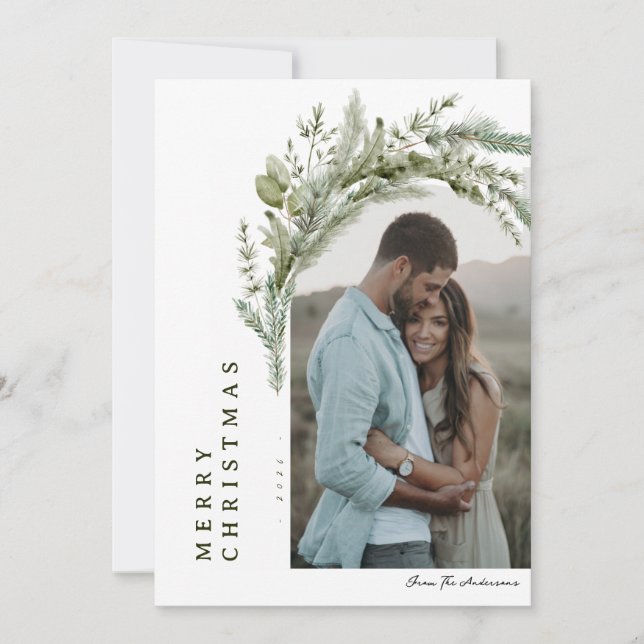 Tarjeta de Navidades fotográficos Evergreen Arch (Anverso)