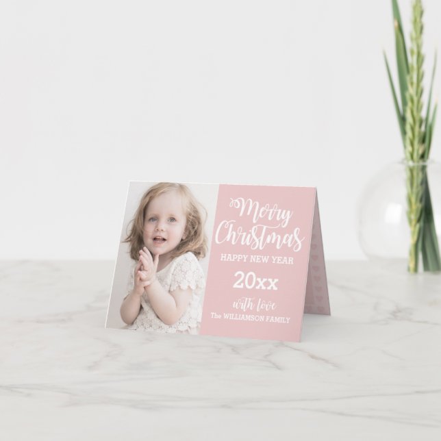 Tarjeta de Navidades fotográficos familiares rosas (Anverso)
