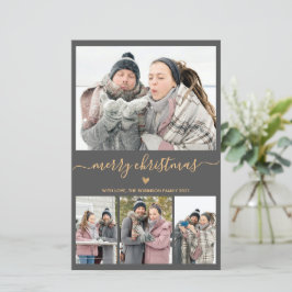 Tarjeta de Navidades fotográficos Gray Gold Mínimo