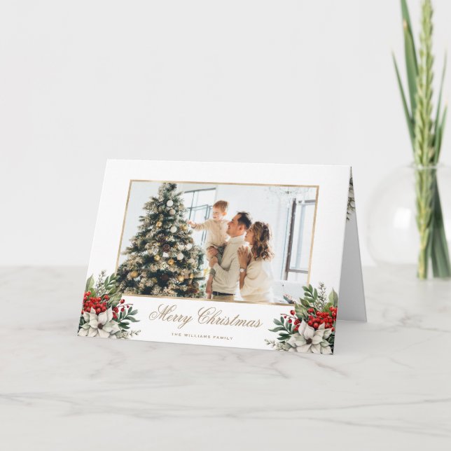 Tarjeta de Navidades fotográficos Holly Berries Po (Anverso)
