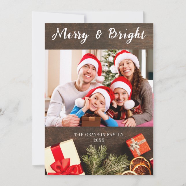 Tarjeta de Navidades fotográficos Merry & Bright B (Anverso)