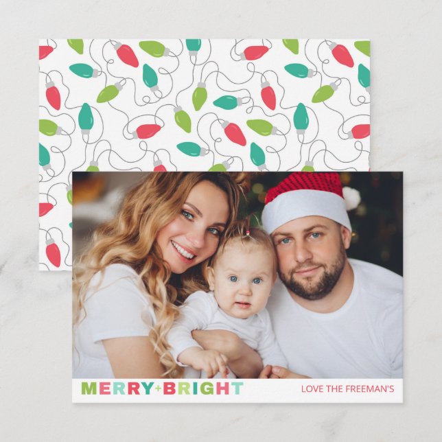Tarjeta de Navidades fotográficos Merry + Bright O (Anverso / Reverso)