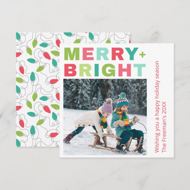 Tarjeta de Navidades fotográficos Merry + Bright O (Anverso / Reverso)
