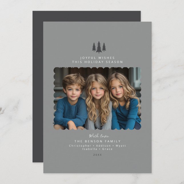 Tarjeta de Navidades fotográficos modernos y grise (Anverso / Reverso)