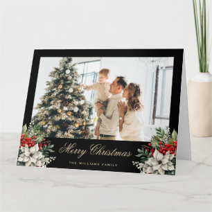 Tarjeta de Navidades fotográficos Poinsettia Holly