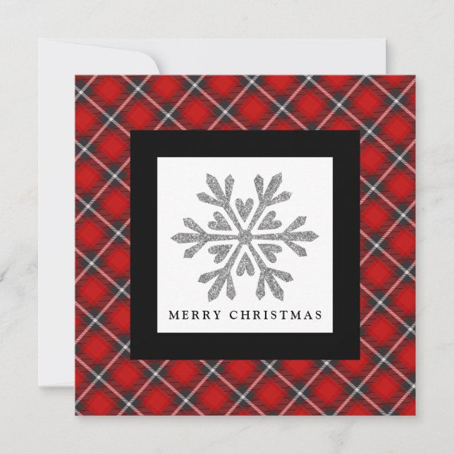 Tarjeta de Navidades fotográficos Red Black Plaid  (Anverso)