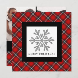 Tarjeta de Navidades fotográficos Red Black Plaid 