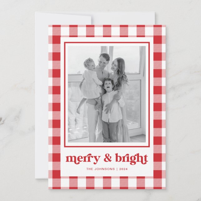Tarjeta de Navidades fotográficos Red Gingham Merr (Anverso)