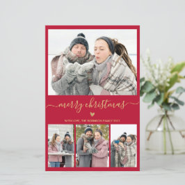 Tarjeta de Navidades fotográficos Red Gold de pres
