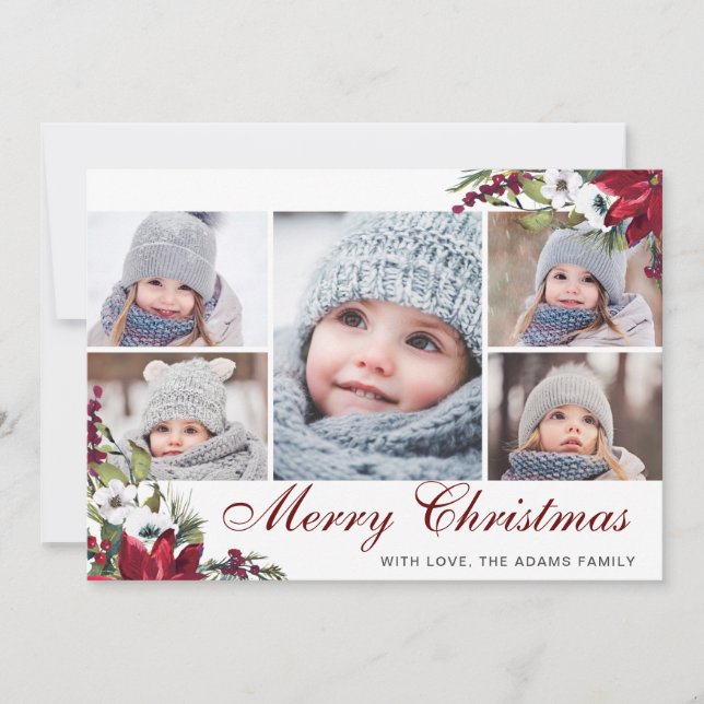 Tarjeta de Navidades FOTOGRÁFICOS Red Poinsettia F (Anverso)