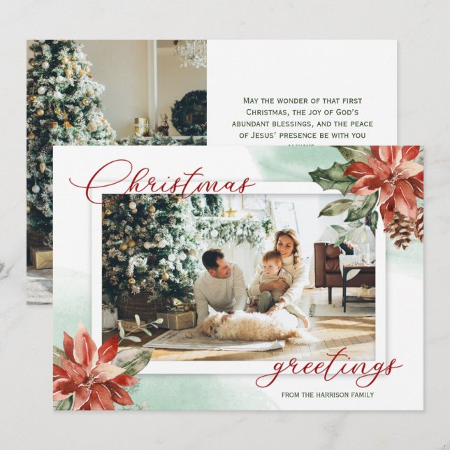 Tarjeta de Navidades fotográficos Red Poinsettia H (Anverso / Reverso)