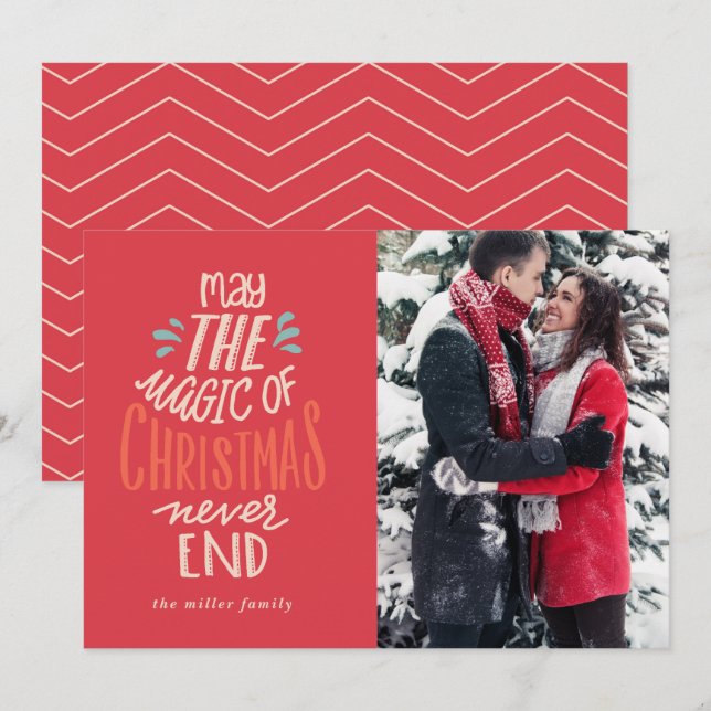 Tarjeta de Navidades fotográficos rojos caligráfic (Anverso / Reverso)