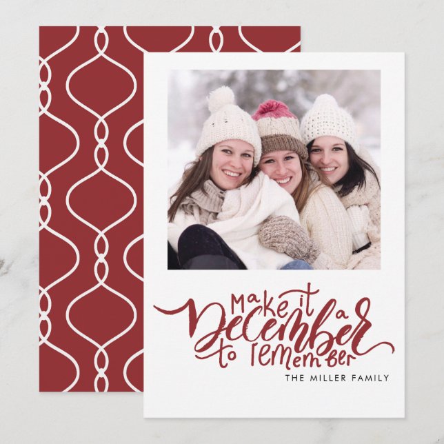 Tarjeta de Navidades fotográficos rojos de tipogra (Anverso / Reverso)