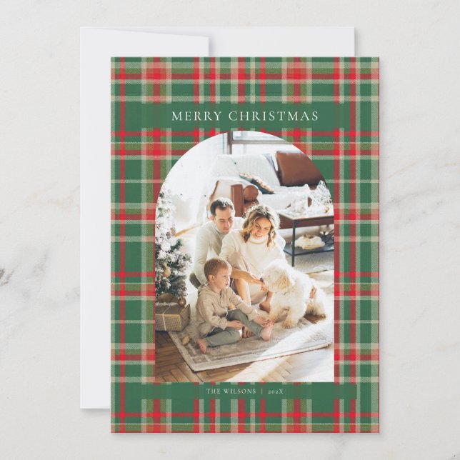 Tarjeta de Navidades fotográficos rojos y verdes p (Anverso)