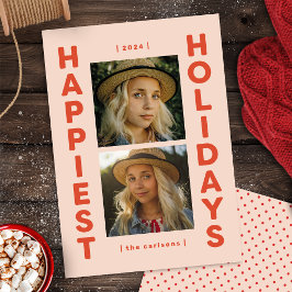 Tarjeta de Navidades fotográficos rosados y rojos 