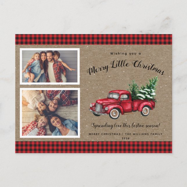 Tarjeta de Navidades fotográficos Truck Tree 2 par (Anverso)