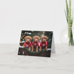 Tarjeta de Navidades Fox Red Labrador Puppies