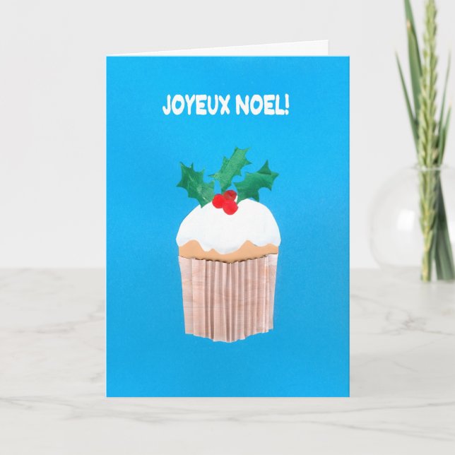 Tarjeta de navidades, francés, pastel con Holly (Anverso)