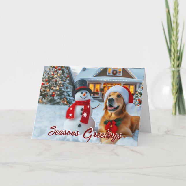 Tarjeta de Navidades Frosty de Golden Retriever (Anverso)