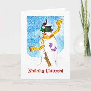 Tarjeta de Navidades galeses, hombre de nieve y Ro