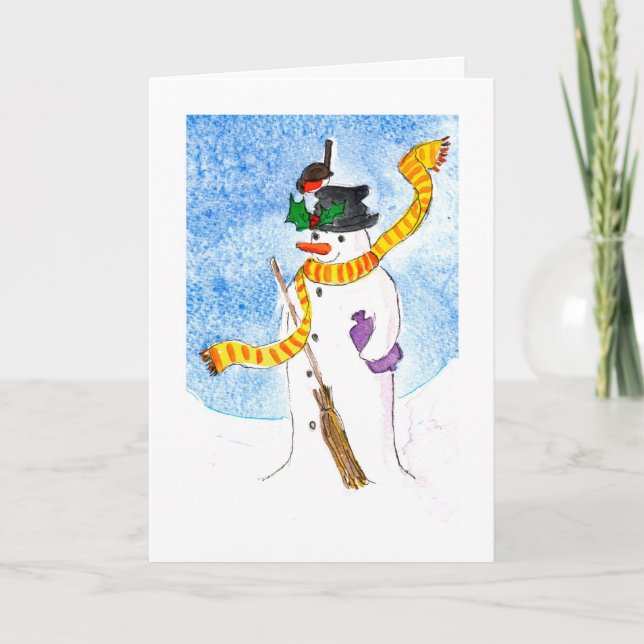 Tarjeta de Navidades galeses, hombre de nieve y Ro (Anverso)