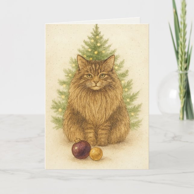 Tarjeta de navidades - Gato Maine Coon (Anverso)