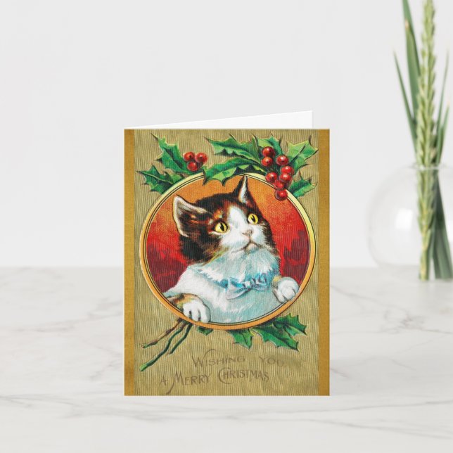 Tarjeta de Navidades gatos kitanos de época (Anverso)