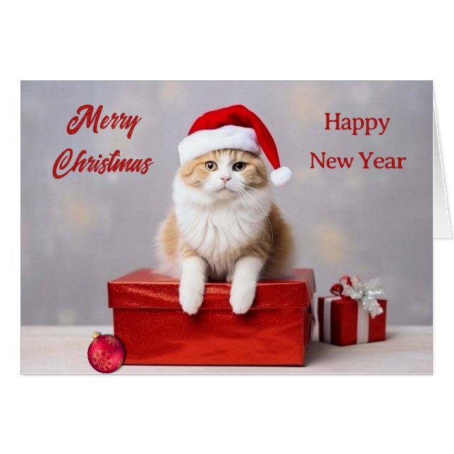 Tarjeta de Navidades Ginger Santa Claus Cat (Anverso (Horizontal))