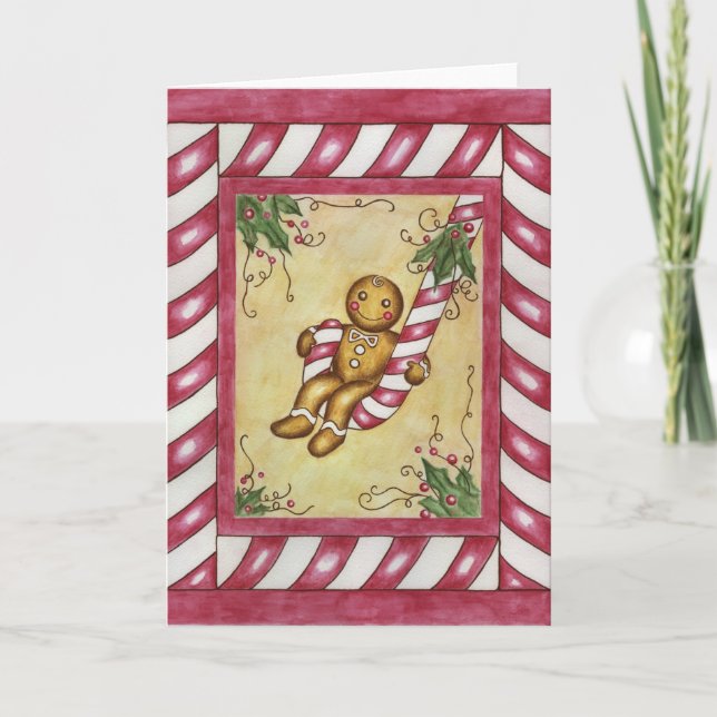 Tarjeta de Navidades Gingerbread Boy Candy Cane (Anverso)