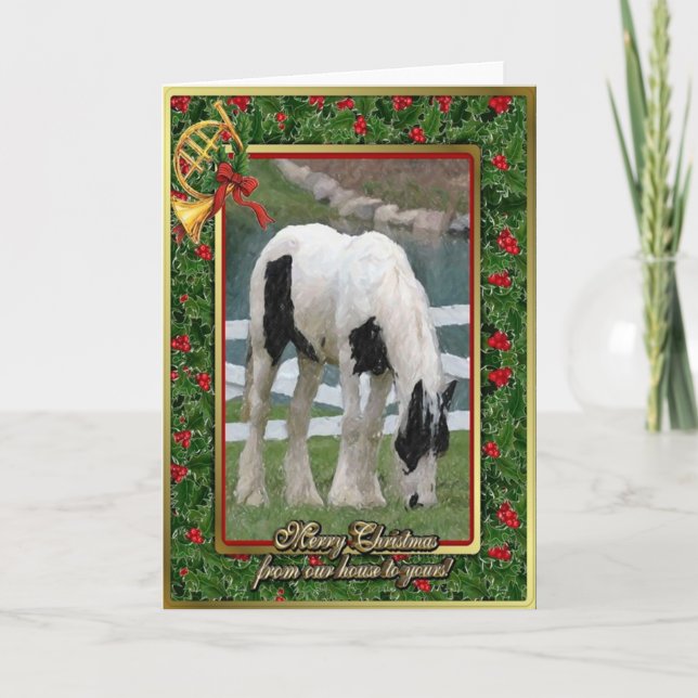 Tarjeta de Navidades gitanos de caballos en blanco (Anverso)
